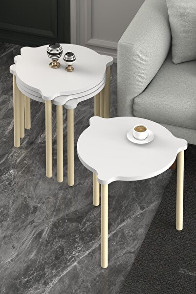 DESENGO 4lü beyaz zigon sehpa Ahşap ayak-suntalam Üst*