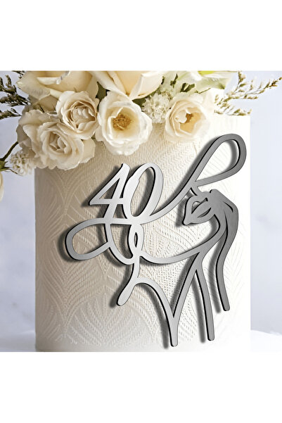 Bloom Atelier Cake topper Minimalist Aniversare 40 Ani Lady Face, Oglinda Acr...