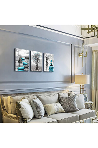 Today Idea Canvas Wall Art 3-Piece Framed Prints 12x16in for Living Room Bedroom - Blue/Black/White