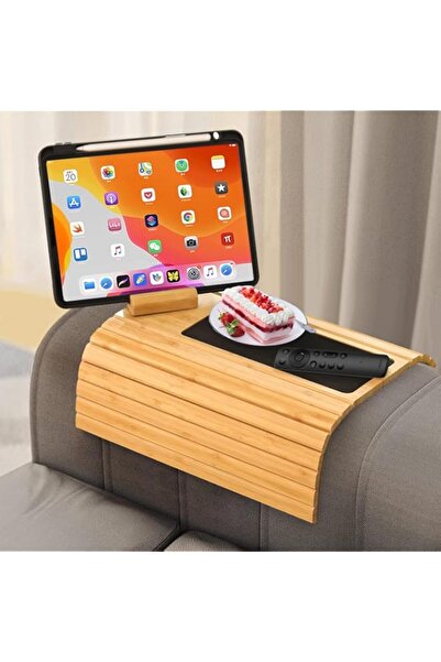 Generic طاولة صينية بذراع أريكة أنجو مع حامل هاتف دوار بزاوية 360 درجة - طاولة أريكة مرنة/قابلة للطي للمشروبات