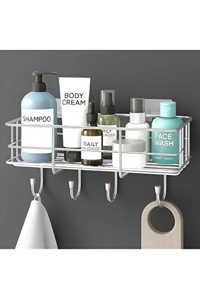 Generic رف حمام ذاتي اللصق من بلانتكس مصنوع من الفولاذ المقاوم للصدأ/منظم حمام بدون حفر مع خطافات/حوض غسيل