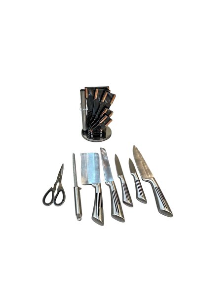 Generic Knife set with stand, chicken scissors, and cleaver