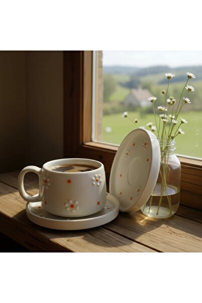 Barbarossa Pastel Daisy Patterned Ceramic Coffee Cup Set – Handmade Stylish Design