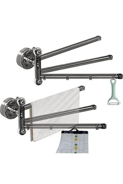 Generic حامل مناشف دوار مزود بأكواب شفط مع 3 أذرع متأرجحة، حامل تخزين مثبت على الحائط يدور بزاوية 270 درجة، بدون حفر