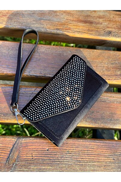 Marvelis محفظة نسائية من الجلد السويدي المرصع بالحجارة مع حزام للرسغ من السلسلة الخاصة