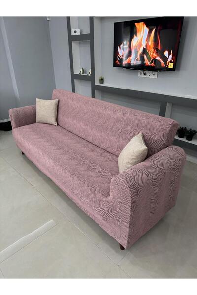 OSIO Jakarlı 3 3 1 1 Koltuk Örtüsü Takımı, Esnek Kumaş Lastikli