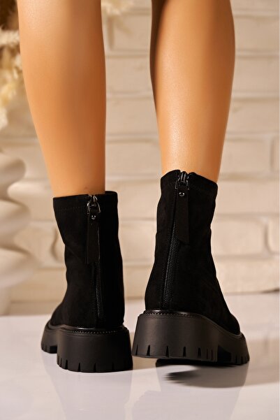 Joana Μαύρες σουέτ γυναικείες μπότες από τεχνητό δέρμα