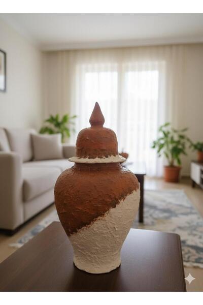 Comlekevi toprak saksı Dekoratif dokulu Toprak yapımı şah vazo