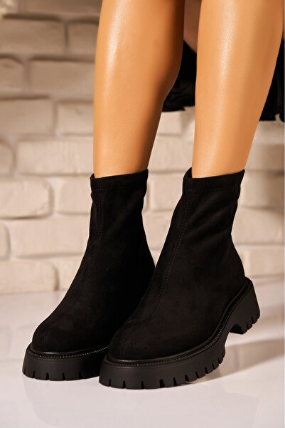 Joana Μαύρες σουέτ γυναικείες μπότες από τεχνητό δέρμα