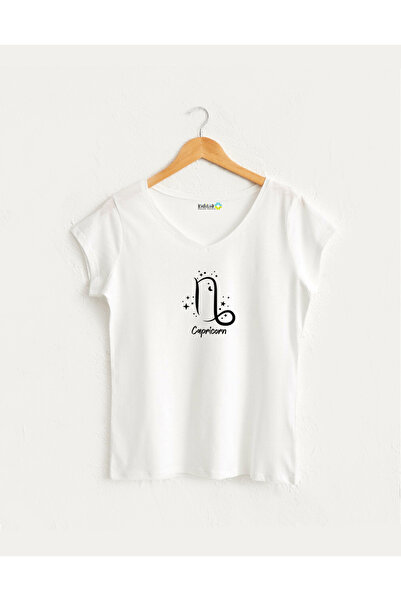 Kidilia تي شيرت نسائي مصنوع من القطن بنسبة 100% بتصميم برج الجدي ورقبة على شك...