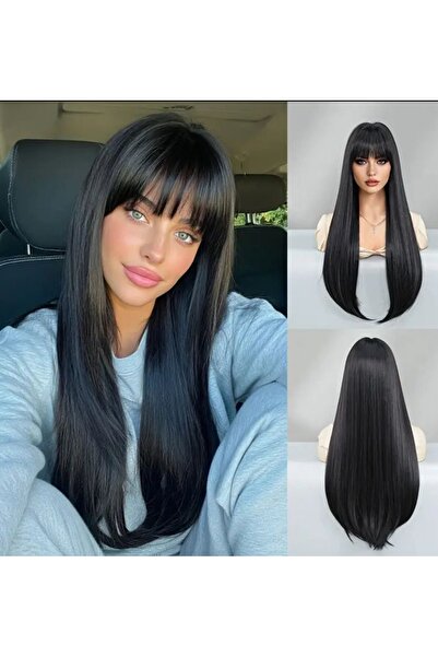 aura peruk Siyah düz perçemli doğal görünümlü efsane modelimiz