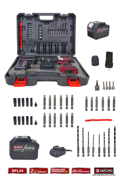 DAFLONG PRO 15 PİLLİ BATARYA 21V KÖMÜRSÜZ 1300NM TORKLU 1/2 ŞARJLI SOMUN SÖKME DFL34