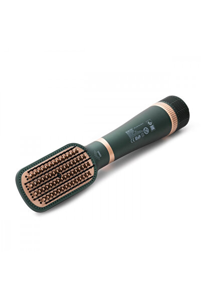 rebune 1300W Hair Straightener Brush - RE-8888GR | Dryer and Dual Brush, Green x Gold