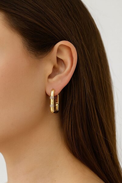 ESYURA ACCESSORIES أقراط فولاذية - أقراط نسائية دائرية مستطيلة الشكل بلون ذهب...