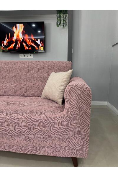 OSIO Jakarlı 3 3 1 1 Koltuk Örtüsü Takımı, Esnek Kumaş Lastikli