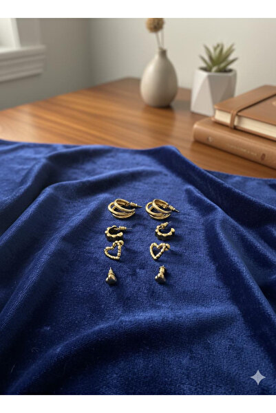 selfquality Kadın Gold ve Gümüş Renk Dörtlü Karışık Figürlü Set Küpe