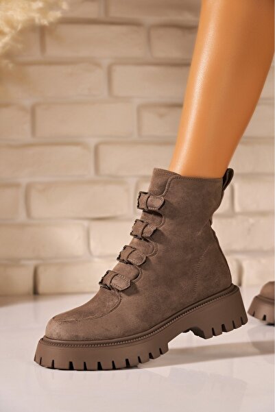 Joana Γυναικείες Μπότες Kaki Suede με Επένδυση Amiya