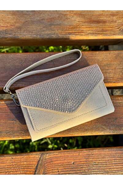 Marvelis محفظة نسائية من الجلد السويدي المرصع بالحجارة مع حزام للرسغ من السلسلة الخاصة