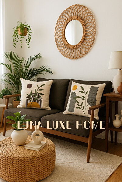 Luna Luxe Home Dekoratif Keten Zemin Punch Nakış İşlemeli Bohem Tasarım 2'li ...