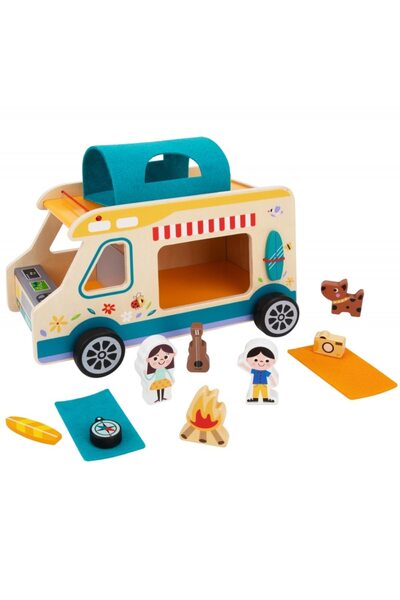 CIUPIGo Wooden camper van for children with figures and accessories CIUPIGo® - camping play set, 13 pcs