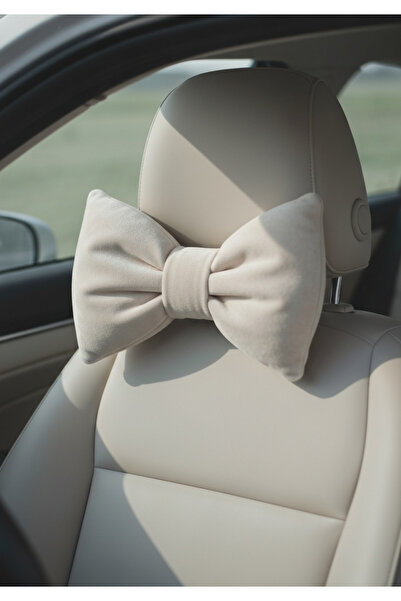 JACA Krem Kadife Fiyonk Görünümlü Dolgulu Oto Boyun Yastığı Seti (2 Adet)