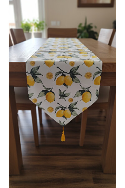 DEALP HOME COLLECTİON Lemon Patterned Tasseled Runner Tablecloth Presentation Cover Table Cover