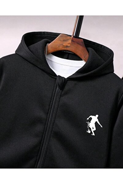 SimStone Баскетбольний комплект спортивного одягу з принтом силуету – куртка зі шнурком та капюшоном на блискавці та спортивні штани