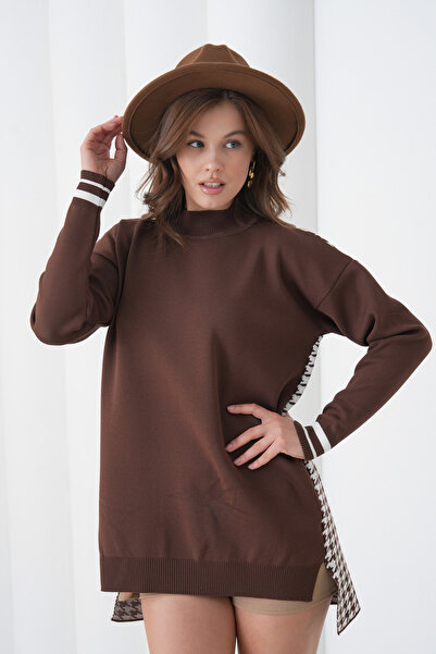 ZYRA Women's Goose Foot Patterned Tricot Tunic