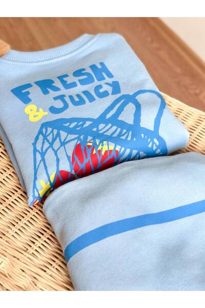 Butik Fresh & Juicy Print Cotton Sweatshirt Striped Pants Set
