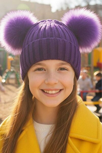 Mood Agenda Girl's 6 - 14 Years Old Corded Fabric Beanies with Pompoms Children's Beanie