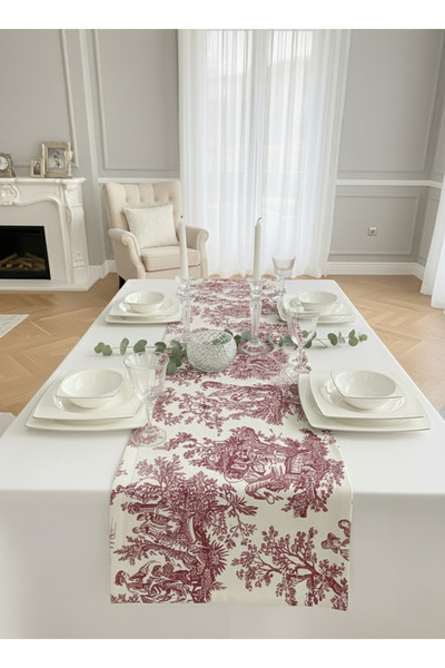 DEALP HOME COLLECTİON Burgundy English Peasants Vintage B Printed Runner 40X150 Tableware Presentation Cover Tablecloth