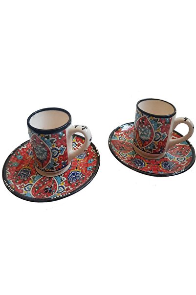 EHA Set cafea turceasca, pictat manual, ceramica, 4 piese, 200 ml, multicolor...