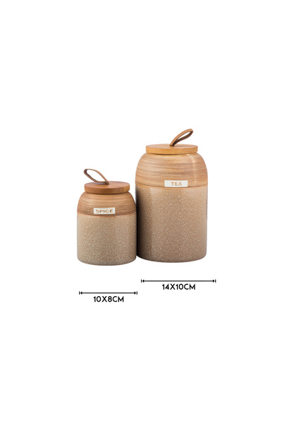 ABAREEK Ceramic spice jar set, 7 pieces, with wooden stand