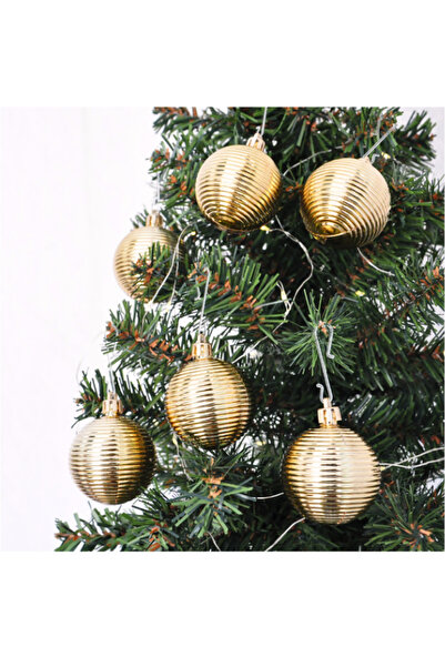 Loremp Christmas Tree Ornament Wicker Model Champagne Color 6 Pieces 5 cm