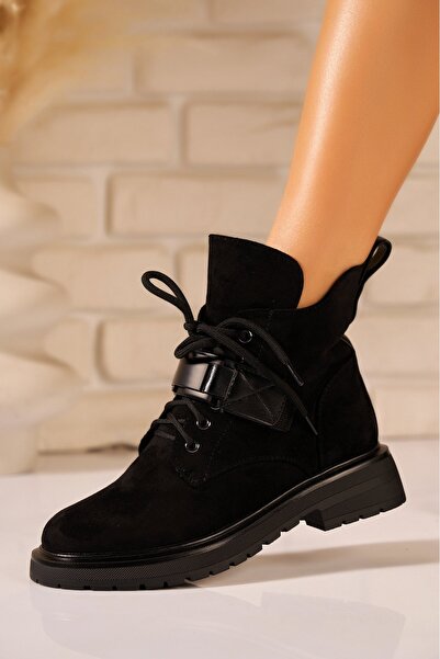 Joana Μαύρες μπότες αστραγάλου με επένδυση από γούνα από τεχνητό σουέτ