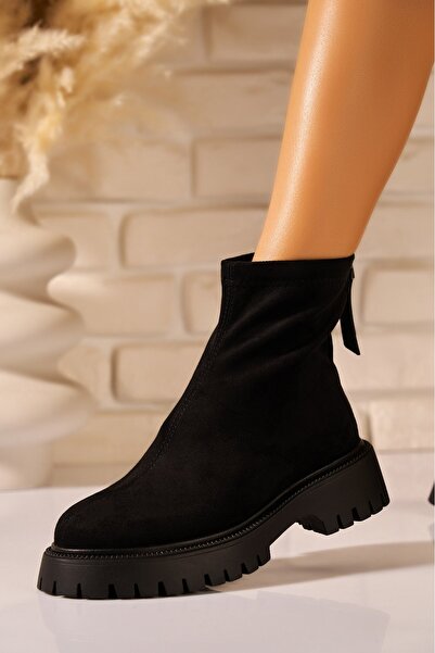 Joana Μαύρες σουέτ γυναικείες μπότες από τεχνητό δέρμα