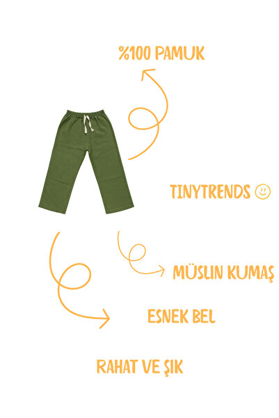 tinytrends 100% Cotton Color Relax Binding Detailed Muslin Trousers