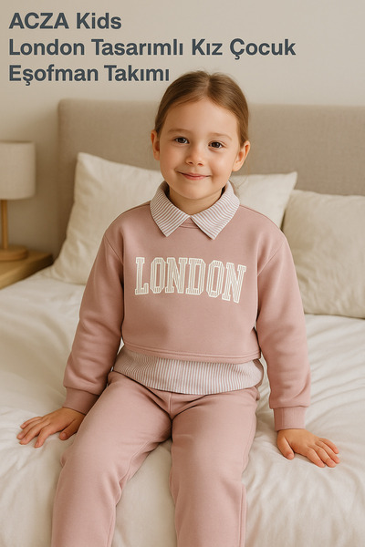 aczagul butik BİR BEDEN BÜYÜK ALIN New 🩷 ACZA Kids London Tasarımlı Kız Çocuk Eşofman Takımı