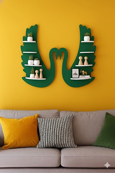 Özka Hobi Ahşap özka ıhlamur boyalı hobi dekoratif kuğu raf(40 x 24)