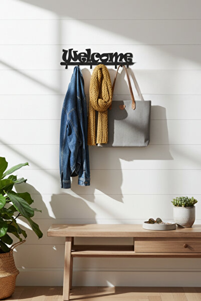 Grandmix Metal Welcome Yazılı Duvar Askılığı Dekoratif Portmanto Vestiyer Askısı Antre Askılık