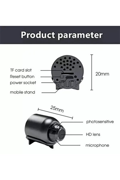 Zherqon Mini WiFi Surveillance Camera 1080p HD, Night Vision, Motion Detection, App Control, 140° Angle, Bu