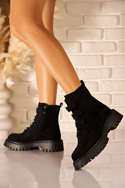 Joana Γυναικεία μποτάκια Amiya από τεχνητό σουέτ σε μαύρο χρώμα