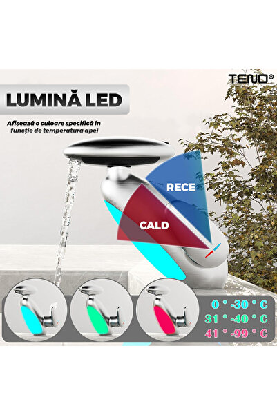 Teno ® Premium Bathroom Faucet, 4 Spray Types, LED Lighting, Ceramic Cartridge, Chrome/Gray