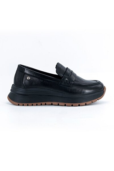Mammamia D25Ka-3815 Black Faber Genuine Leather Laceless Women's Daily Casual Shoes