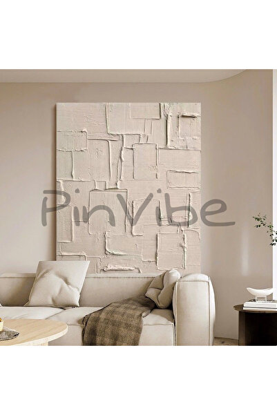 Home Pinvibe El Yapımı Bej Rölyef Kabartma Tablosu | Geometrik Doku Tasarımı(Çerçevesiz,Asma Aparatlı)
