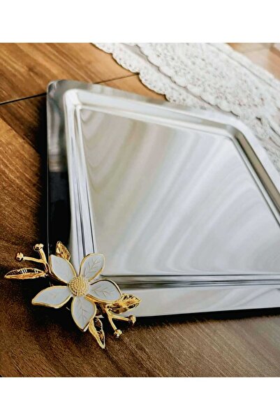 kumsal home züccaciye PASLANMAZ ÇELİK PAPATYA AKSESUARLI KARE MODEL 20*25 CM SERVİS VE SUNUM TEPSİSİ 6 ADET
