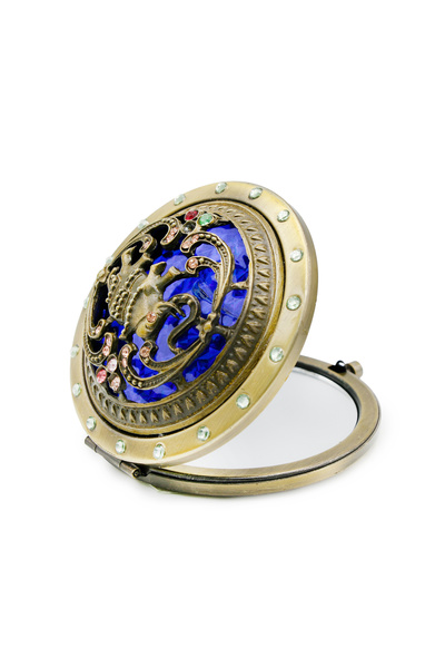 global fashion Double purse mirror, round, gold with stones 10