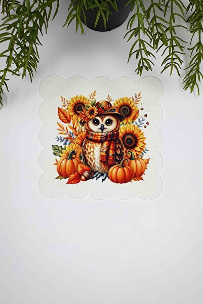 decofav Autumn Owl Joy Autumn Owl Design Laser Cut Cocktail Napkin 1 Piece