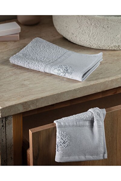 Madame Coco Orva Вишитий 100% бавовняний рушник для рук, 2 шт. - Сірий - 30x45 см