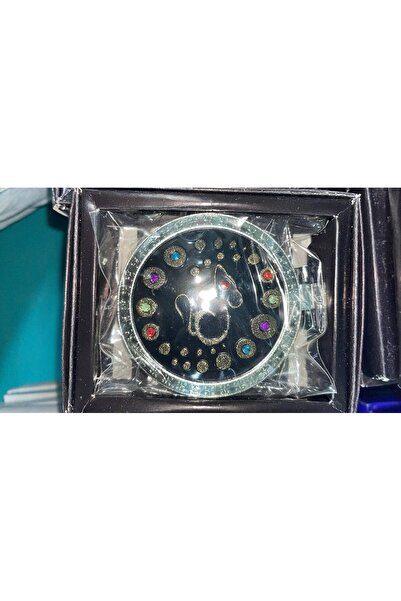 global fashion Purse mirror, round, black with stones 1